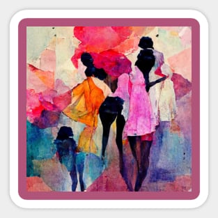 Abstract design of ladies wearing colorful dresses. Sticker